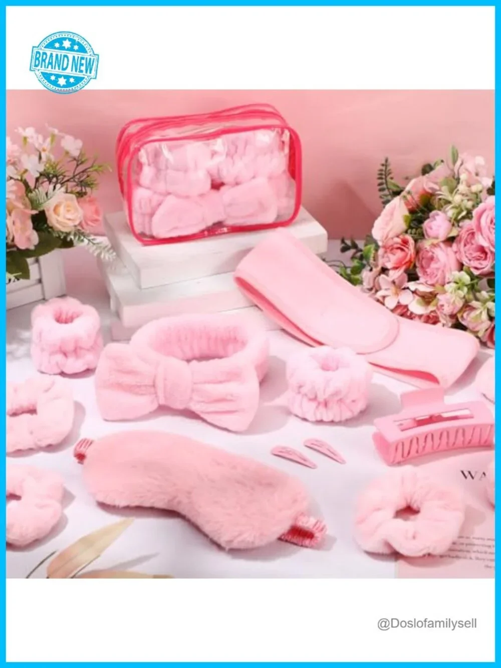 16 Piece Spa Headband Set with Sleep Mask, Wristbands, Scrunchies, Claw Clip,